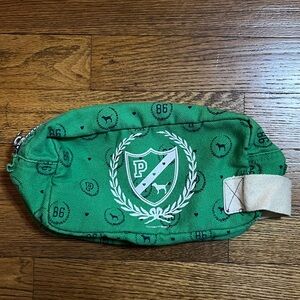 Vintage Y2k Pink Victoria's Secret Pouch Green University Zip up Makeup bag